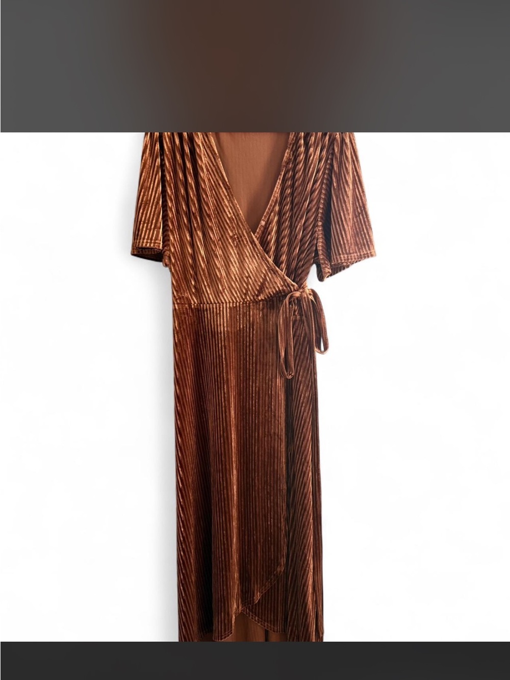 Velvet Wrap Midi Dress - Copper Brown Small